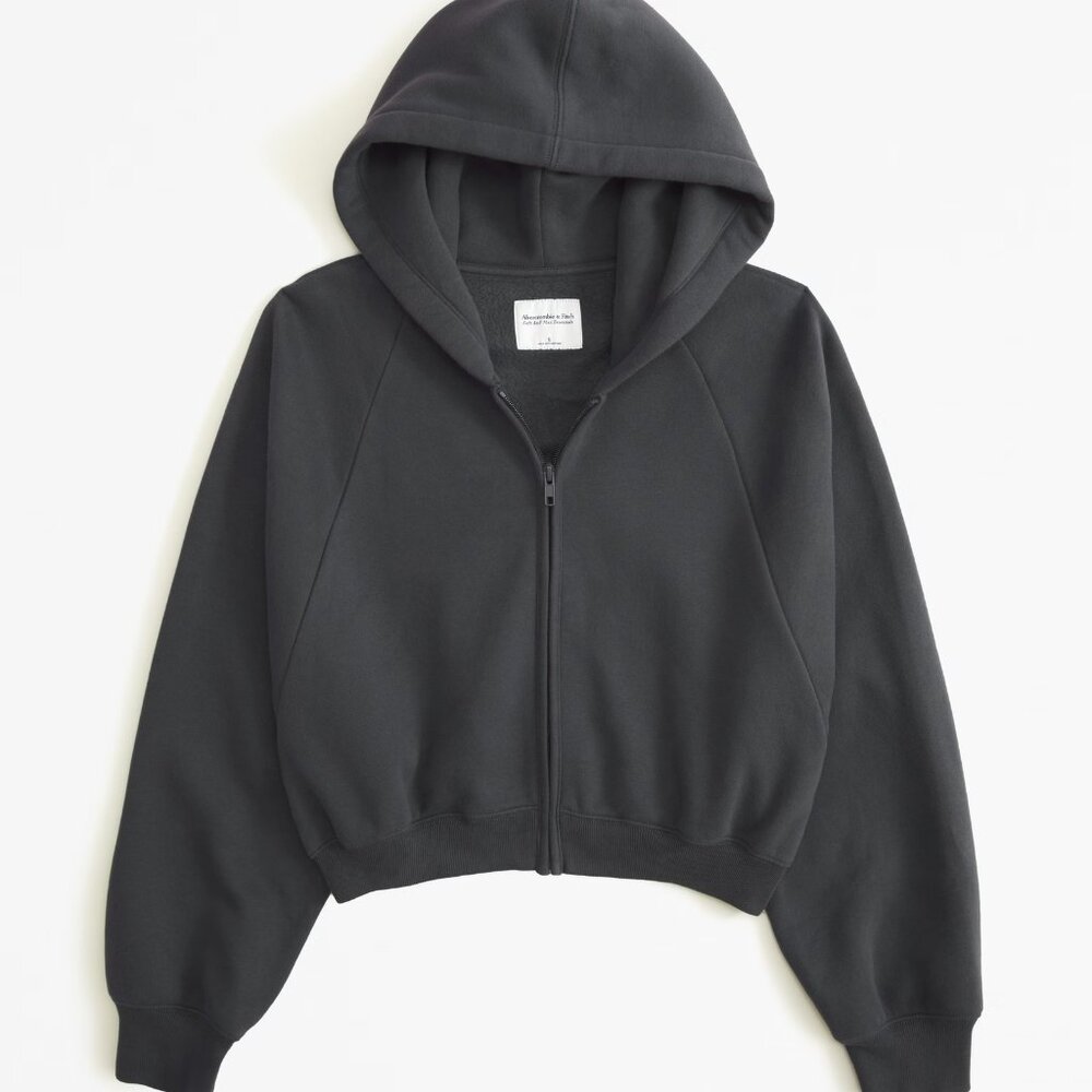 Abercrombie & Fitch charcoal grey cropped zip hoodie size Medium